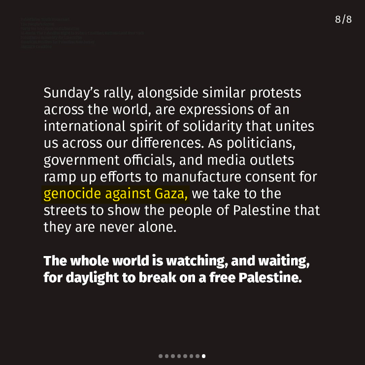 Part of a joint statement by pro-Palestinian groups about the October 8, 2023, pro-Hamas Rally in Times Square