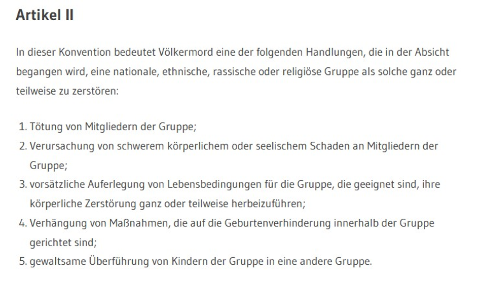 Artikel II der Konvention über die Verhütung und Bestrafung des Völkermordes, die am 9. 